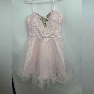 Steppin Out Pink Tulle Mini PROM Dress Rhinestones Size 13/14 New